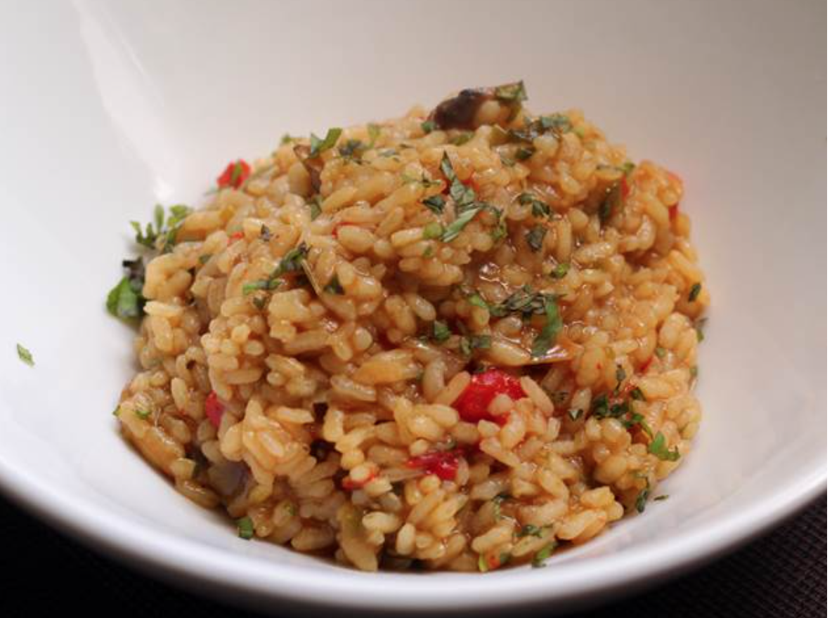 RAVIOLIS DE CALABACÍN RELLENOS DE SETAS Y GAMBAS CON RISOTTO DE CHAMPIÑONES